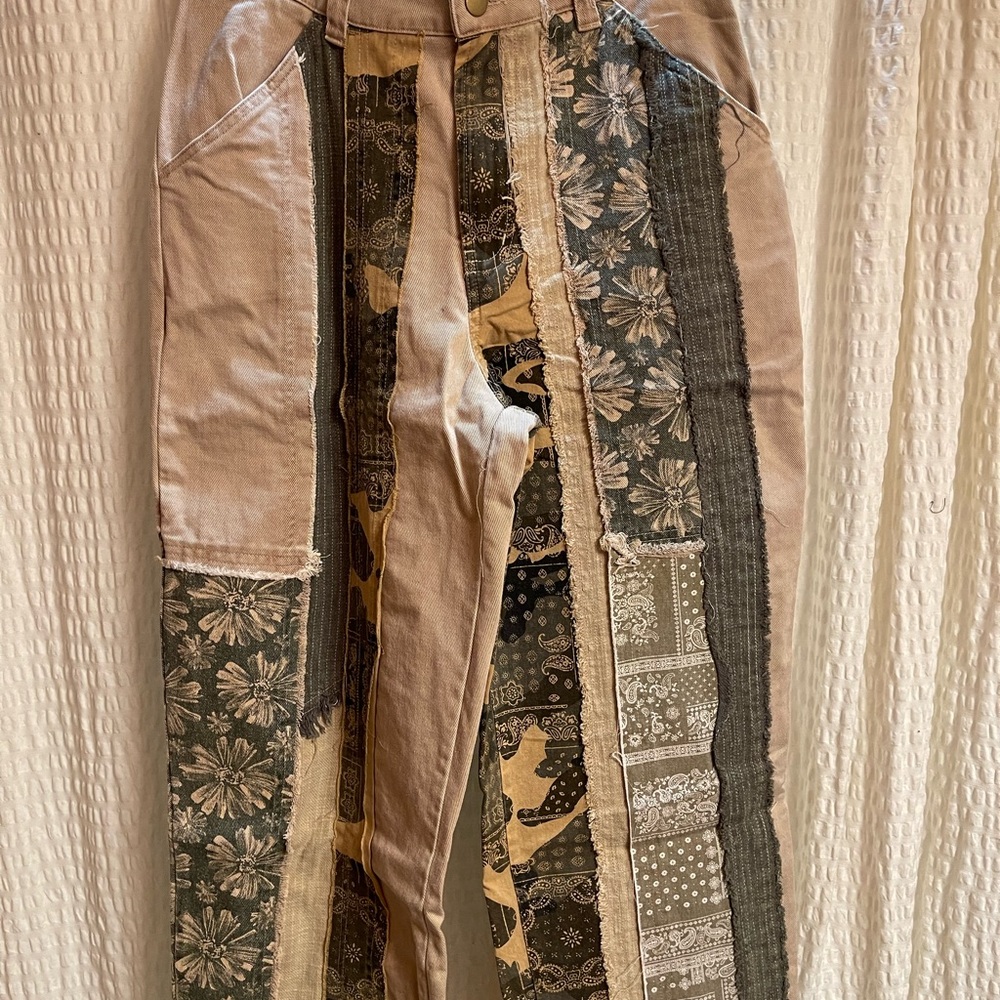 Oli & Hali Beige Patchwork Wide-Leg Pants
